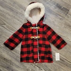 Carters Red Buffalo Plaid Hooded Coat